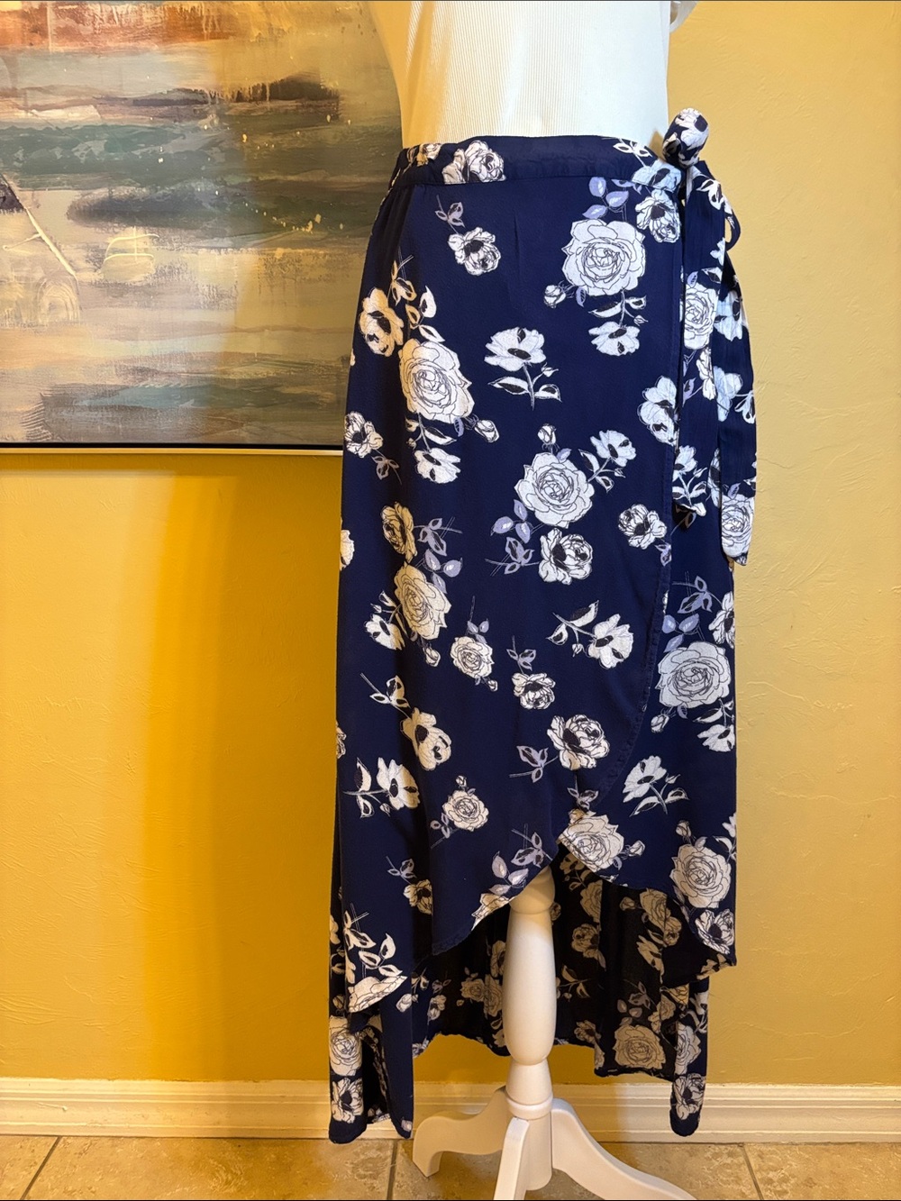 Japna Navy & White Floral High-Low Wrap Skirt